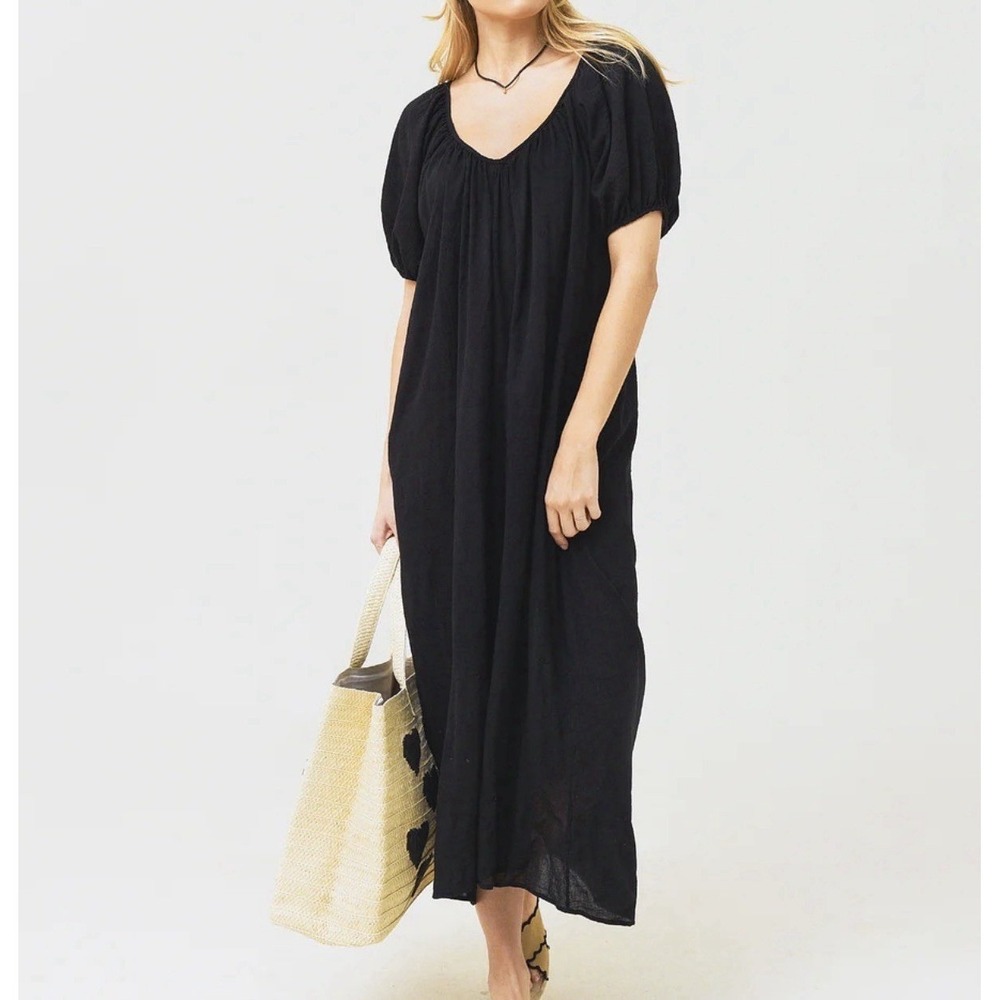 9 Seed Sand Hill Cove Cover Up Dress Sz S Puff Sleeve Gauzy Oversized Resort
